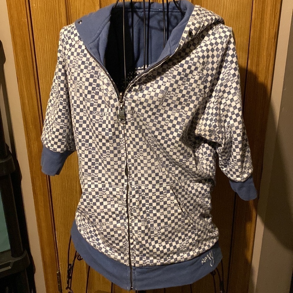 Roxy Women's REVERSIBLE Jacket Denim Blue Pockets Checkered Skater Vinta… - Picture 5 of 8